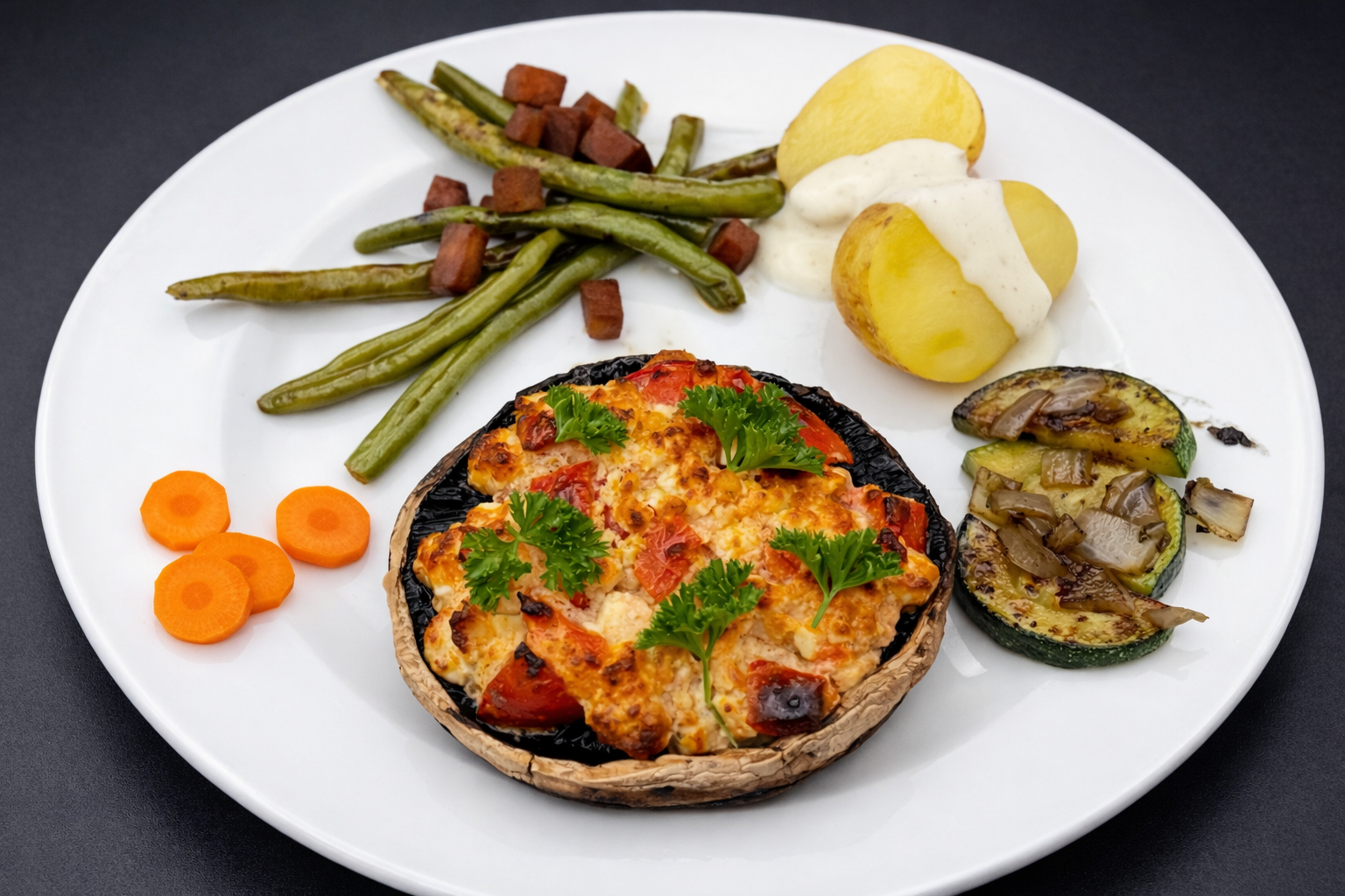 Portobello gefüllt mit Schafskäse und Tomaten