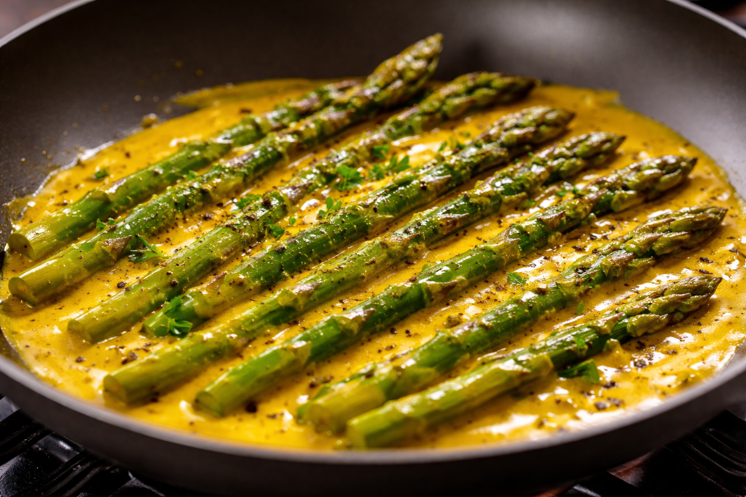 Spargelpfanne mit goldener Note