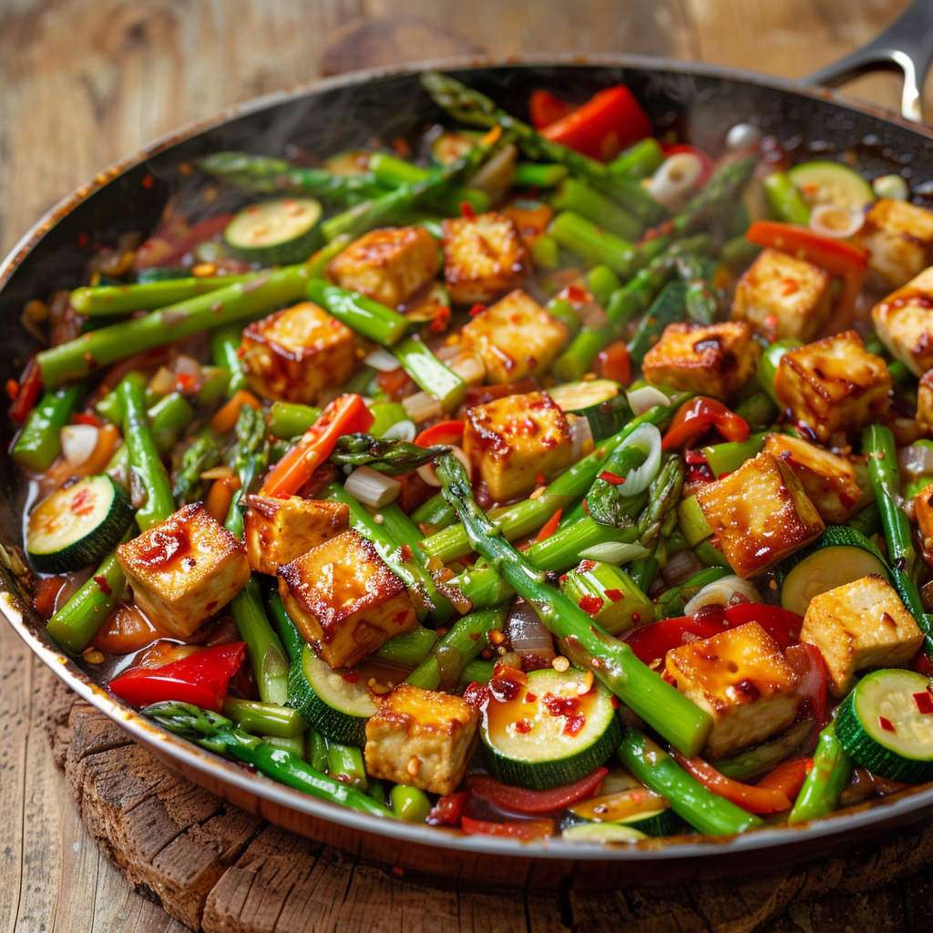 Frühlingshafte Spargel-Tofu-Gemüse-Pfanne