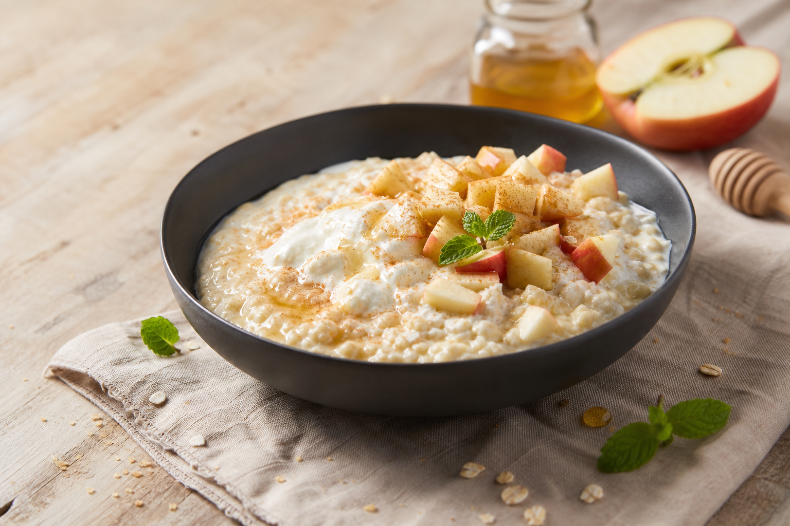Eiweissreicher Hirse-Quark-Porridge mit Apfel