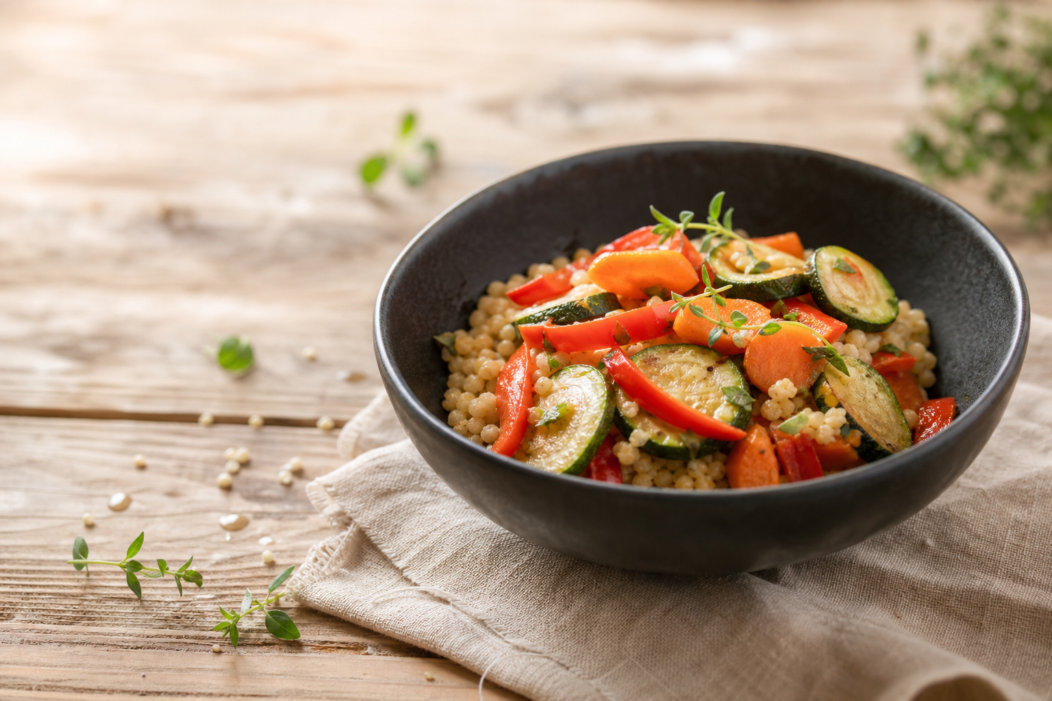 Warme Sommer-Bowl mit Hirse und Kichererbsen