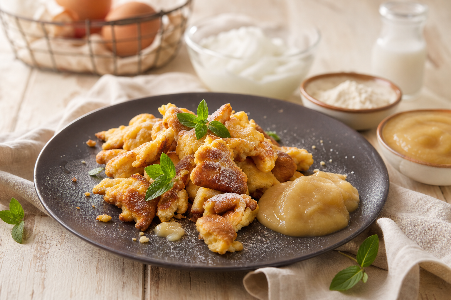 Eiweissreicher warmer Apfel-Kaiserschmarrn mit Dinkel