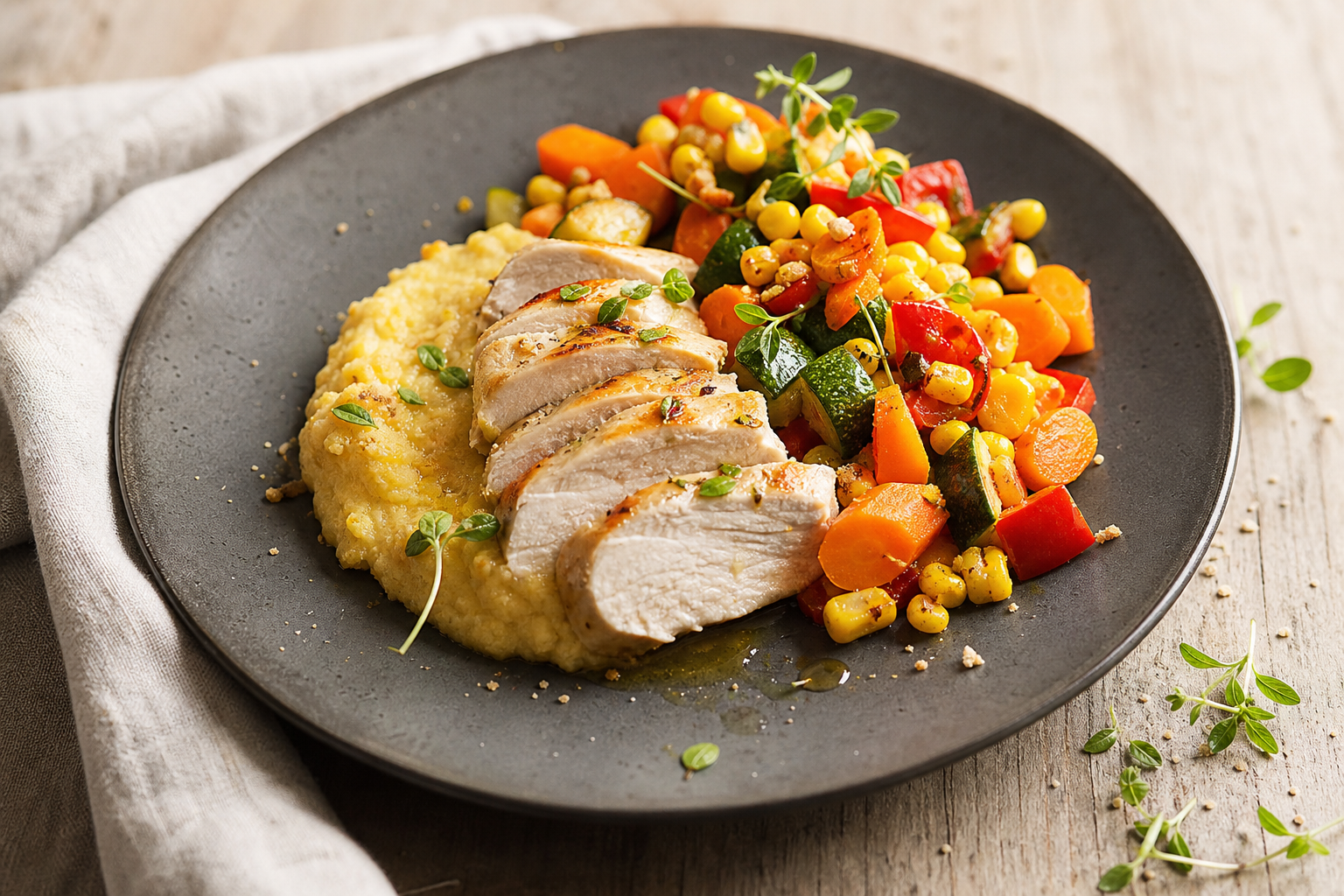 Poulet-Polenta mit Gemüse
